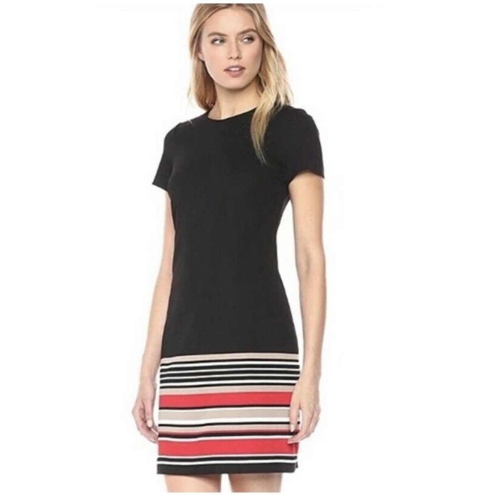 CALVIN KLEIN black, beige, & red short sleeves dress Size 4